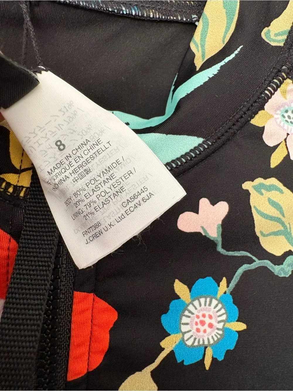 J. Crew Black Floral Long-Sleeve Rash guard One-Piece Swimsuit 8